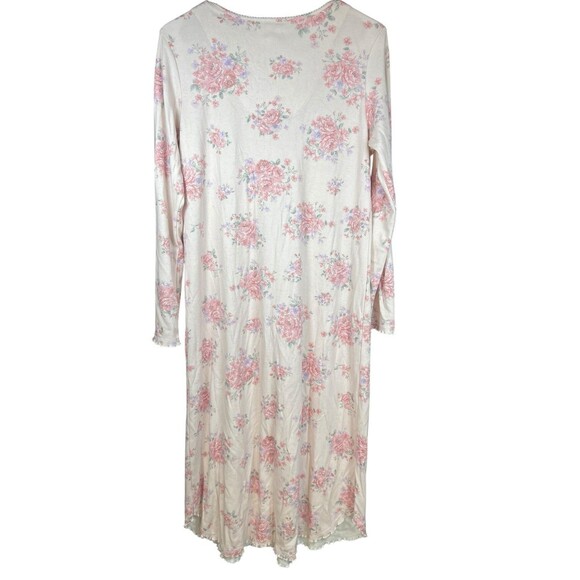 Miss Elaine Nightgown Womens Sz M Pink Floral Lace Long Sleeve Cottage Prairie - Picture 9 of 12